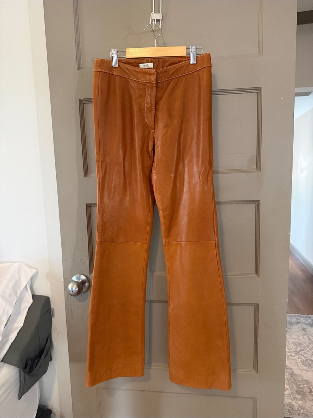 Cache Leather Flare pants in camel